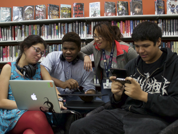 Teens in a library