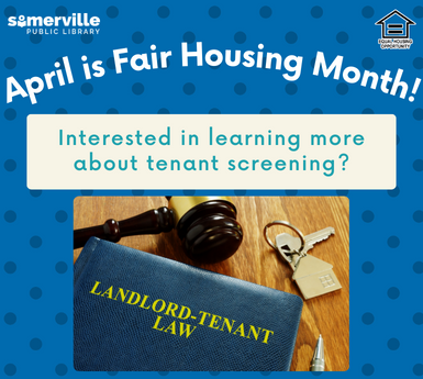 Cover image reading "April is Fair Housing Month" with a blue polka-dotted background and a picture containing a gavel and set of keys.