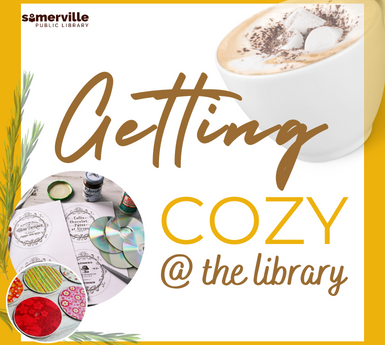 A  cover image that reads "Getting Cozy at the Library"
