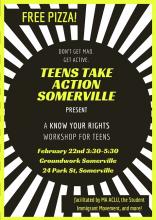 flyer for Teens Take Action Somerville event