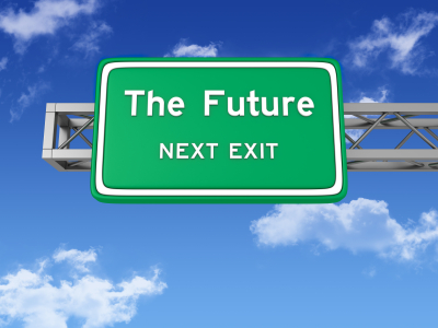 Road sign saying The Future, Next Exit